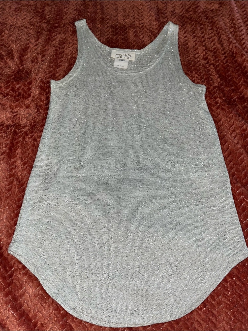 Cache Metallic Silver Sleeveless Knit Tank. Size S